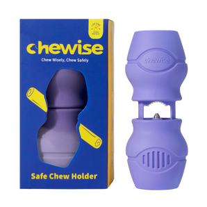 Purple Chewise bully stick holder, small size, safe dog chew accessory