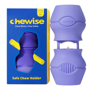 Purple Chewise bully stick holder, extra large size, safe dog chew accessory